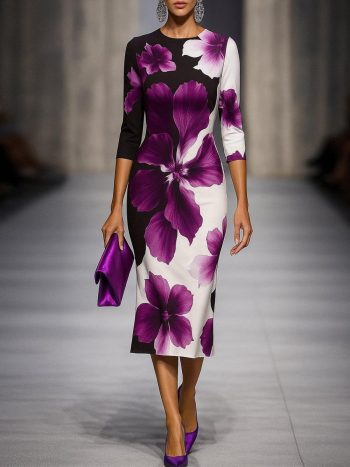 Women Elegant Floral Printing Midi Dress | Floral Dresses